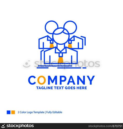 Team, teamwork, Business, Meeting, group Blue Yellow Business Logo template. Creative Design Template Place for Tagline.