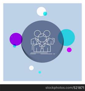 Team, teamwork, Business, Meeting, group White Line Icon colorful Circle Background. Vector EPS10 Abstract Template background