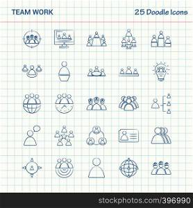 Team Work 25 Doodle Icons. Hand Drawn Business Icon set