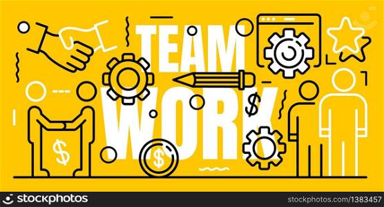 Team work banner. Outline illustration of team work vector banner for web design. Team work banner, outline style