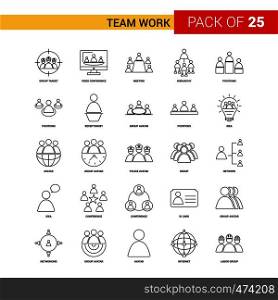 Team Work Black Line Icon - 25 Business Outline Icon Set