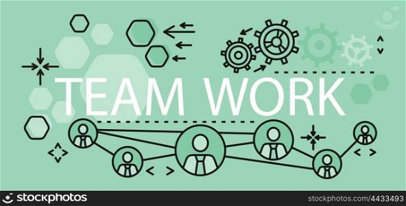 Team work concept banner design. Banner with text team work, concept business strategy and idea management and planning. Development teamwork and corporate collaboration. Vector illustration