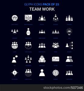 Team Work White icon over Blue background. 25 Icon Pack