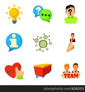 Teammate icons set. Cartoon set of 9 teammate vector icons for web isolated on white background. Teammate icons set, cartoon style