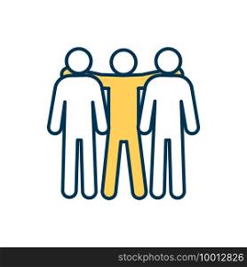 Teammates RGB color icon. Co-players, colleagues, partners. Close interpersonal bond. Trust between group members. Enduring affection, esteem, intimacy. Friendship. Isolated vector illustration. Teammates RGB color icon