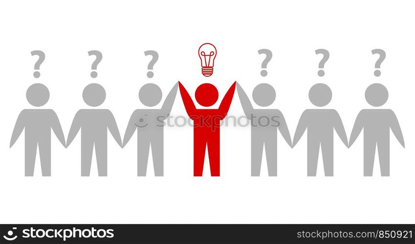 teamwork and leadership icon with bulb idea on white, stock vector illustration