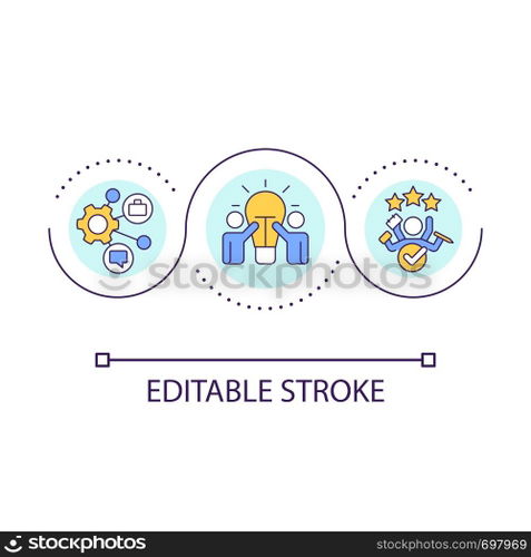 Teamwork and multitasking loop concept icon. Work performance. Employee talents and skills abstract idea thin line illustration. Isolated outline drawing. Editable stroke. Arial font used. Teamwork and multitasking loop concept icon