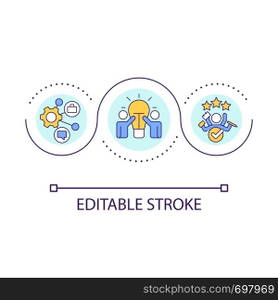 Teamwork and multitasking loop concept icon. Work performance. Employee talents and skills abstract idea thin line illustration. Isolated outline drawing. Editable stroke. Arial font used. Teamwork and multitasking loop concept icon