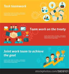 Teamwork banner set with business team organization work success elements isolated vector illustration. Teamwork Banner Set