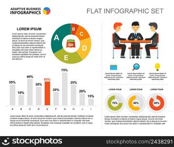 Teamwork bar and doughnut charts template for presentation. Business data visualization. Team, finance, statistics or marketing creative concept for infographic, report, project layout.