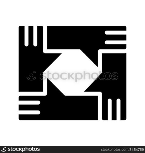 Teamwork black glyph icon. People connection. Business partners cooperation. Team building process. Equality. Silhouette symbol on white space. Solid pictogram. Vector isolated illustration. Teamwork black glyph icon