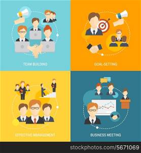 Teamwork business collaboration effective management flat composition icons set isolated vector illustration.