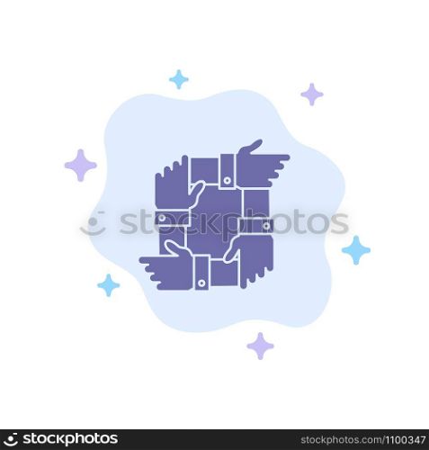 Teamwork, Business, Collaboration, Hands, Partnership, Team Blue Icon on Abstract Cloud Background