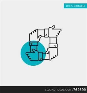 Teamwork, Business, Collaboration, Hands, Partnership, Team turquoise highlight circle point Vector icon
