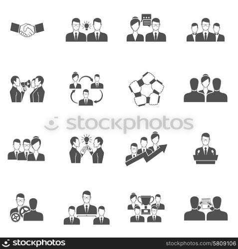 Teamwork business communication management and collaboration icons black set isolated vector illustration. Teamwork Icons Black