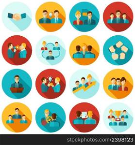 Teamwork business workgroups communication icons flat set isolated vector illustration. Teamwork Icons Flat