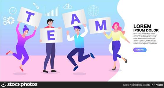 Teamwork concept banner. Business People Character Making Solution Set. Project Management Flat Cartoon Vector Illustration.