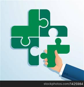 Teamwork concept. People putting the puzzle madical icon together vector illustration EPS10
