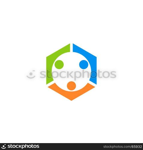 teamwork connecting people business logo symbol icon vector design, hexagon three people logotype illustration