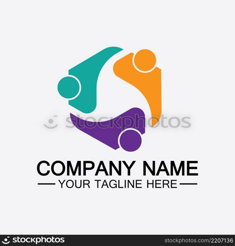 Teamwork connecting people hexagon concept logo symbol icon vector design