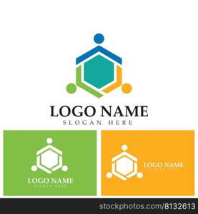 Teamwork connecting people hexagon concept logo symbol icon vector design