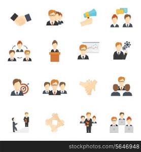 Teamwork corporate organization icons flat icons set isolated vector illustration