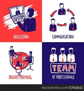 Teamwork design concept set with discussion communication brainstorming sketch icons isolated vector illustration. Teamwork Design Concept