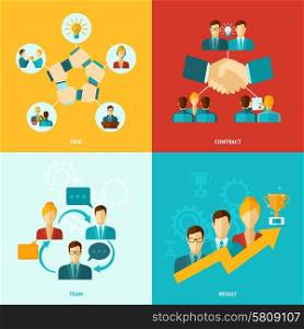 Teamwork design concept set with task contract team results flat icons isolated vector illustration. Teamwork Icons Flat