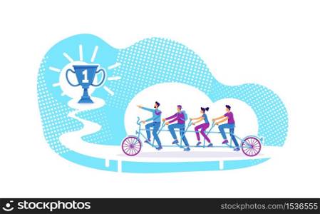 Teamwork flat concept vector illustration. Coworkers collective achievement. Team leader and coworkers riding tandem bicycle 2D cartoon characters for web design. Group mentoring creative idea. Teamwork flat concept vector illustration