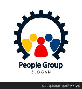 Teamwork gear icon, meeting people logo,Vector illustration