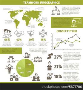 Teamwork global networking and collaboration infographic elements with business charts vector illustration
