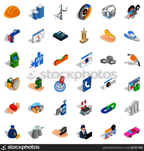 Teamwork icons set. Isometric style of 36 teamwork vector icons for web isolated on white background. Teamwork icons set, isometric style