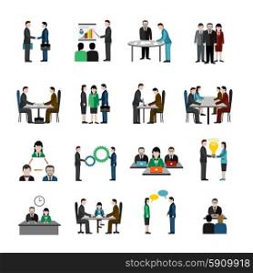 Teamwork icons set with business people characters isolated vector illustration. Teamwork Icons Set