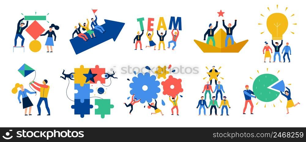 Teamwork icons set with ideas and brainstorming symbols flat isolated vector illustration. Teamwork Icons Set