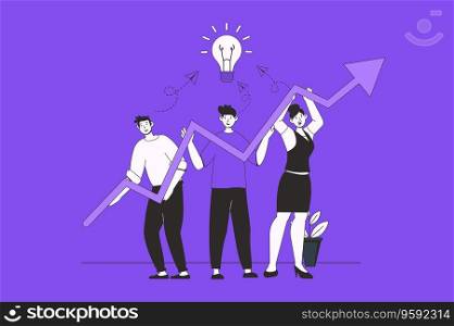Teamwork in office web concept with character scene in flat design. People working together, doing job tasks, brainstorming and collaboration. Vector illustration for social media marketing material.