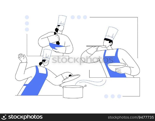 Teamwork in the kitchen abstract concept vector illustration. Group of professional chefs cooking together, restaurant kitchen staff, food preparation, horeca business abstract metaphor.. Teamwork in the kitchen abstract concept vector illustration.