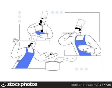 Teamwork in the kitchen abstract concept vector illustration. Group of professional chefs cooking together, restaurant kitchen staff, food preparation, horeca business abstract metaphor.. Teamwork in the kitchen abstract concept vector illustration.