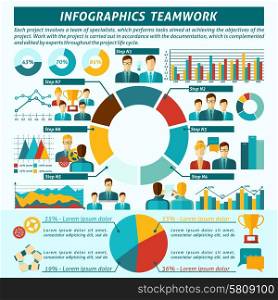 Teamwork infographics set with business people communication symbols and charts vector illustration. Teamwork Infographics Set