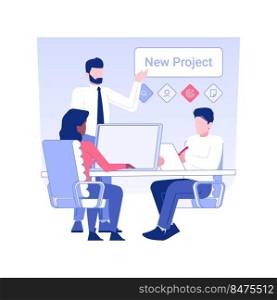 Teamwork isolated concept vector illustration. Group of diverse colleagues discussing new project, teamwork organization, business etiquette, corporate culture, company rules vector concept.. Teamwork isolated concept vector illustration.