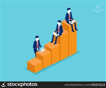 Teamwork isometric with chart. Business team concept. Isometric cartoon vector style design