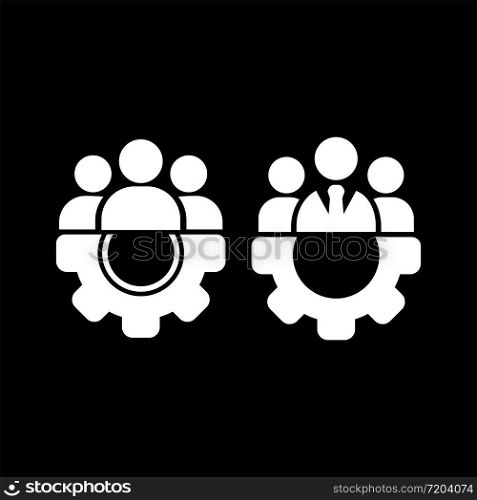 Teamwork management icon or business team or partnership icon in white on an isolated black background. The staff of the organization or the head of the company. EPS 10 vector. Teamwork management icon or business team or partnership icon in white on an isolated black background. The staff of the organization or the head of the company. EPS 10 vector.