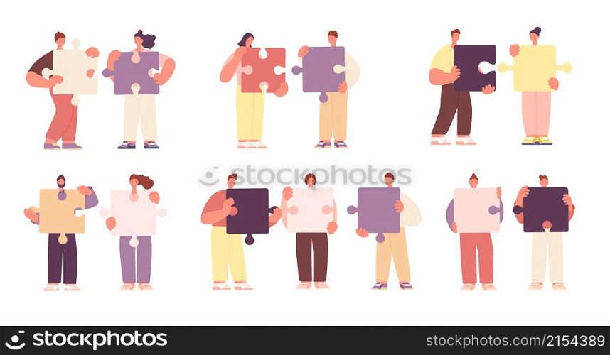 Teamwork metaphor. Cartoon business communication, puzzle collect. Partner collaboration, relationship and friendship. Creative work utter vector set. Illustration of teamwork communication metaphor. Teamwork metaphor. Cartoon business communication, puzzle collect. Partner collaboration, relationship and friendship. Creative work utter vector set
