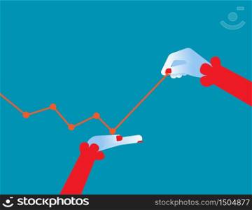 Teamwork overcoming difficult in businesses. Concept business vector illustration, Hand , Pulls, Graph