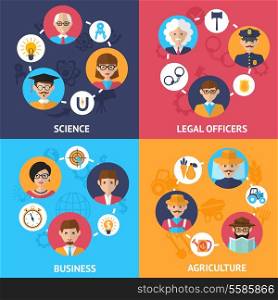 Teamwork people group decorative icons science legal officers business agriculture set flat isolated vector illustration