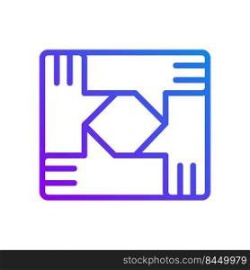 Teamwork pixel perfect gradient linear vector icon. People connection. Business cooperation. Team building. Thin line color symbol. Modern style pictogram. Vector isolated outline drawing. Teamwork pixel perfect gradient linear vector icon