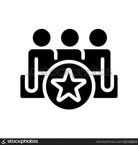 Teamwork reward black glyph icon. Partnership for project. Achievement in competition. Professional cooperation. Silhouette symbol on white space. Solid pictogram. Vector isolated illustration. Teamwork reward black glyph icon