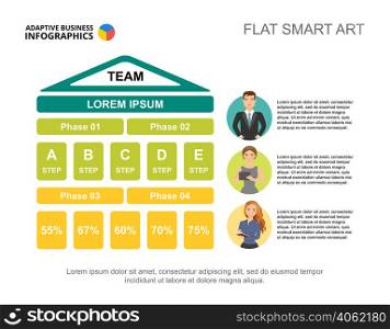 Teamwork strategy process chart template for presentation. Vector illustration. Elements of diagram, graph, infochart. Workflow, planning, business or teamwork concept for infographic, report.