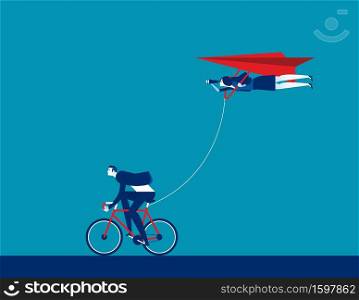 Teamwork to successful. Concept business team vector illustration, bicycle, Paper plane,, Direction.