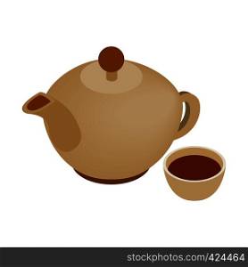 Teapot and cup isometric 3d icon. Spa symbol isolated on a white background. Teapot and cup isometric icon