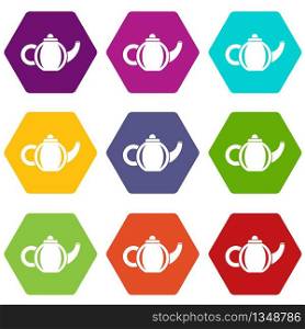 Teapot for drink icons 9 set coloful isolated on white for web. Teapot for drink icons set 9 vector